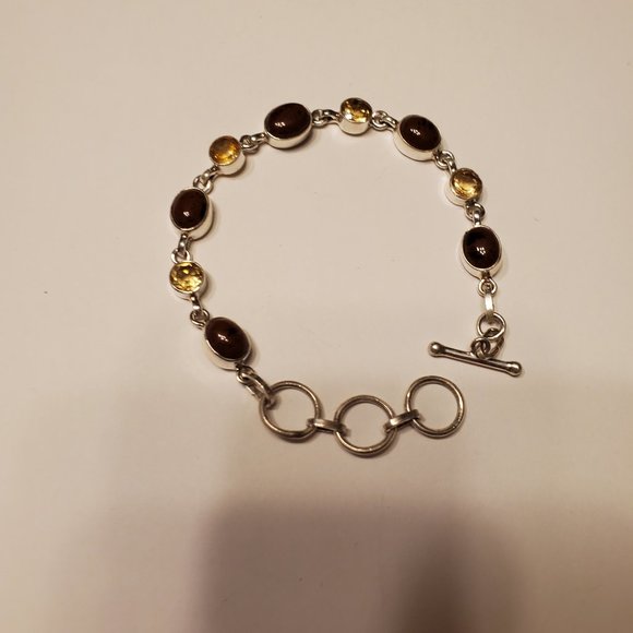MAHOGANY  OBSIDIAN  &  CITRINE   STERLING  SILVER  BRACELET - Picture 2 of 5